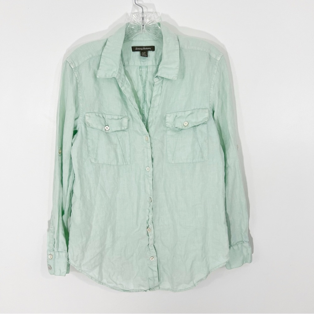 Tommy Bahama Linen Buttondown Shirt Roll Tab Sleeves Size Small